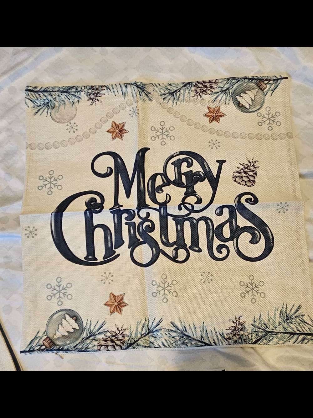Holiday 'Merry Christmas' Decorative Pillow Cover - Ivory and Navy